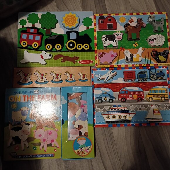 Melissa & Doug Other - Lot of 5 chunky puzzles and board book with figures, Melissa and Doug, Simplex